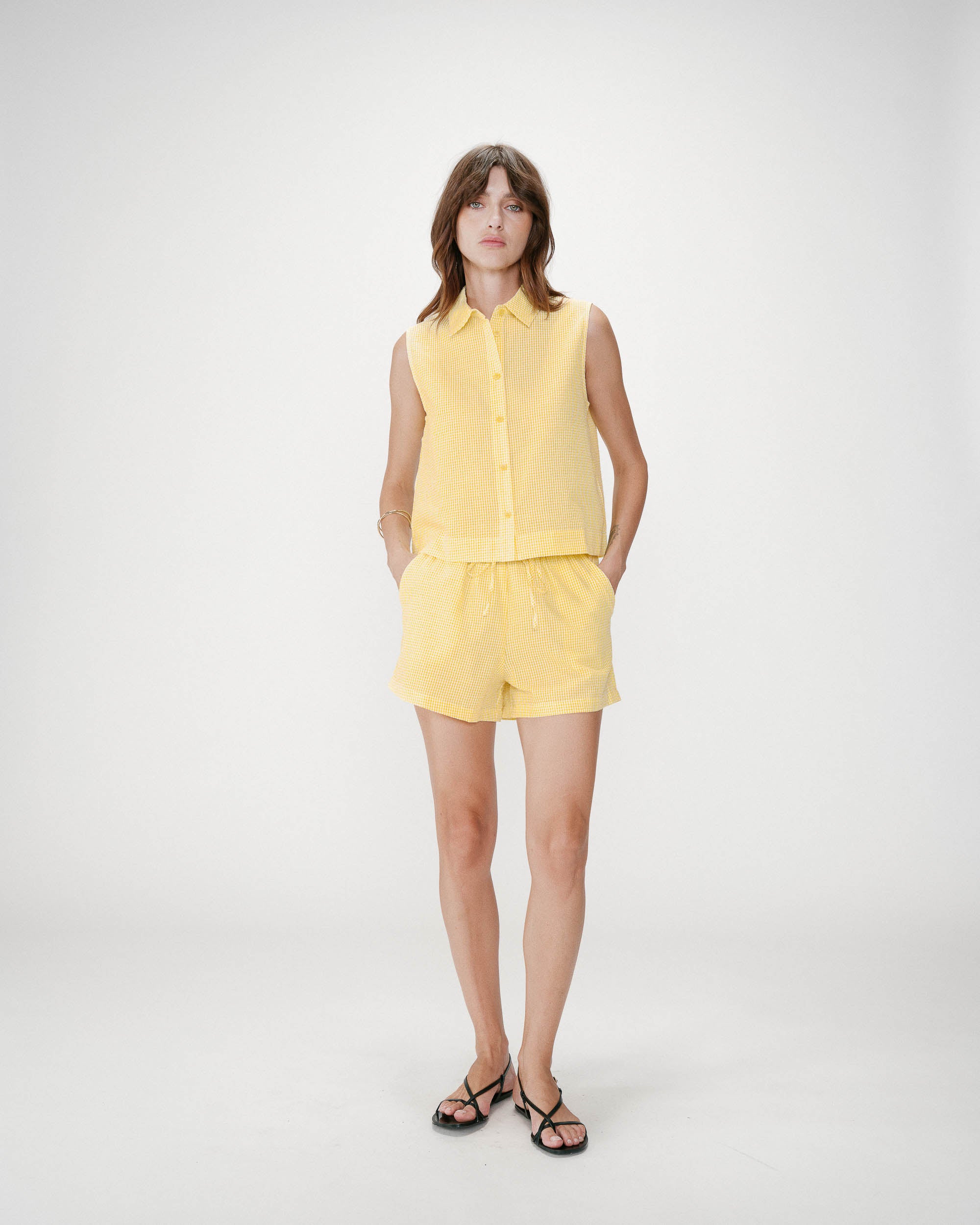 Short de algodón de cuadros jaune Waylen