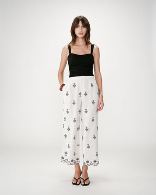 Pantalón recto bordado 7/8 chocolat Waren