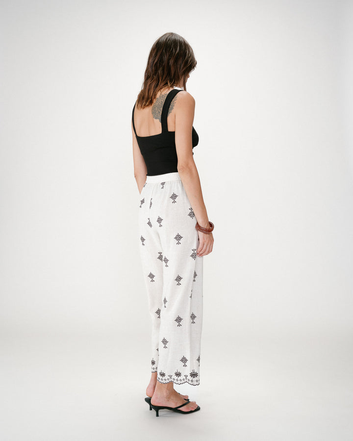 Pantalón recto bordado 7/8 chocolat Waren