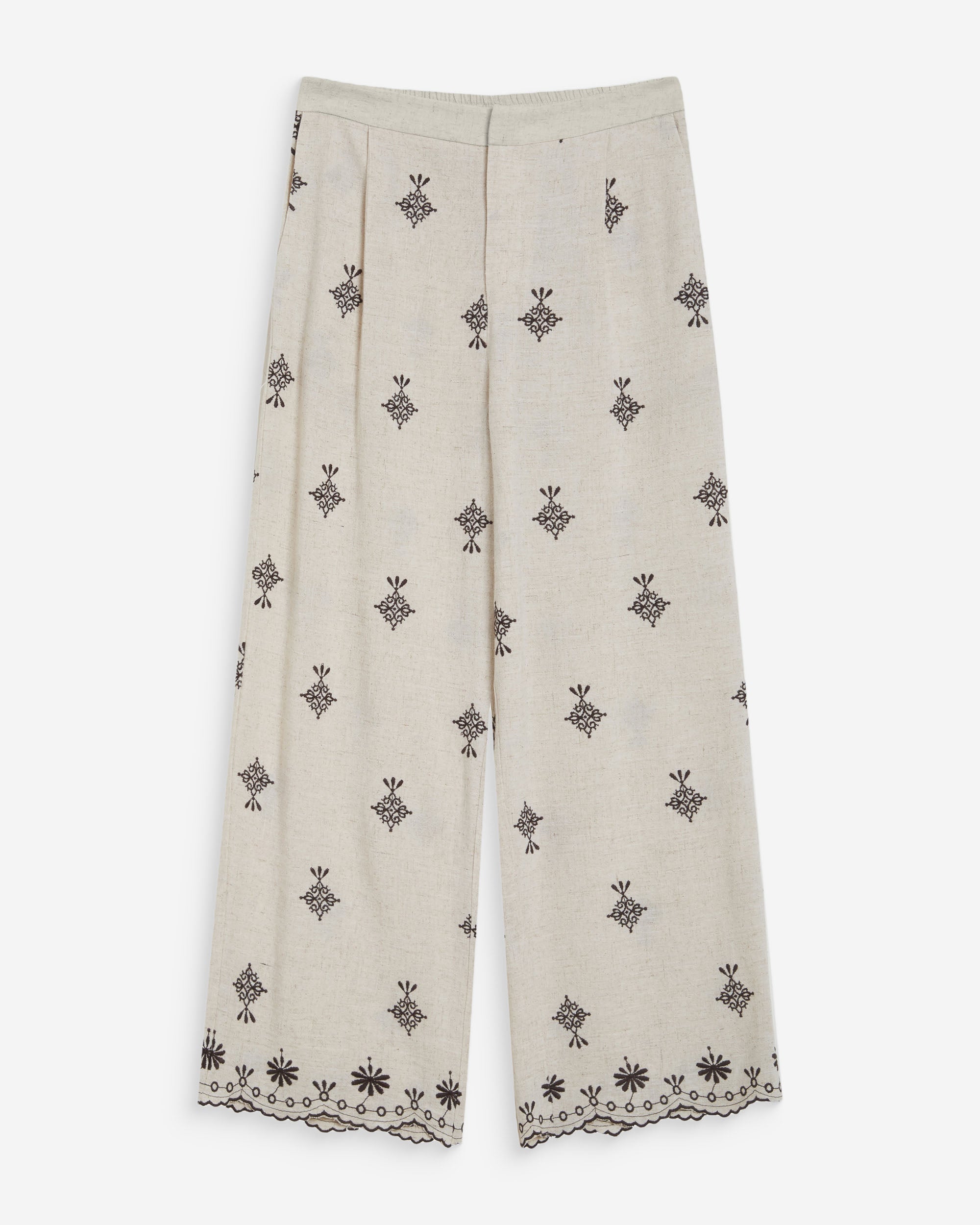 Pantalón recto bordado 7/8 chocolat Waren