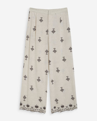 Pantalón recto bordado 7/8 chocolat Waren