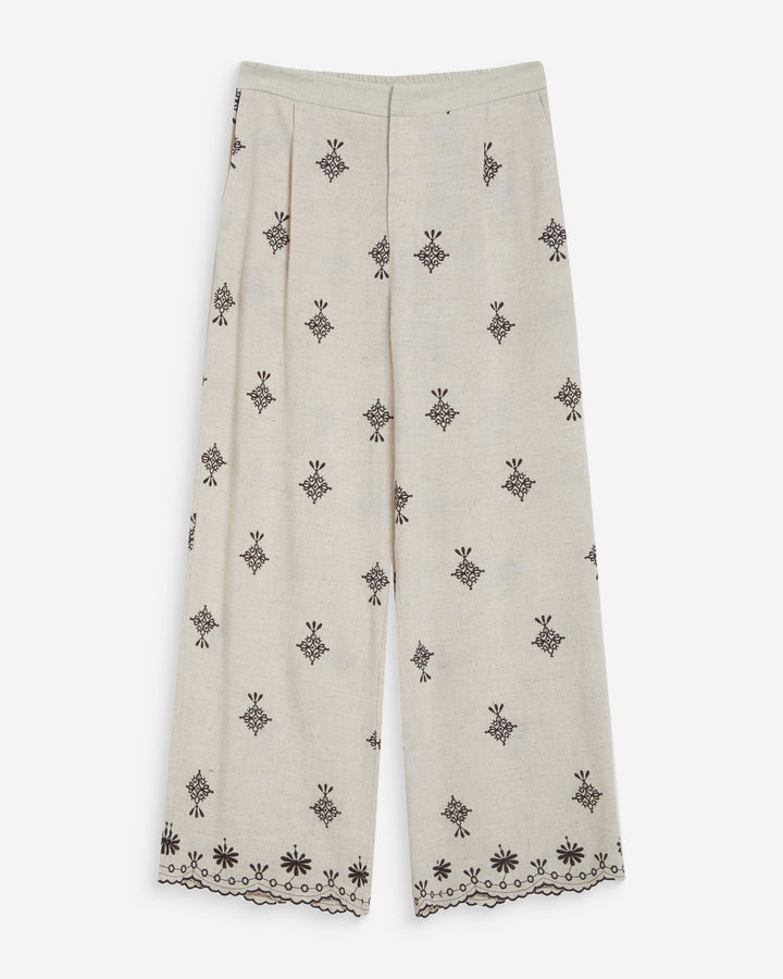 Pantalón recto bordado 7/8 chocolat Waren