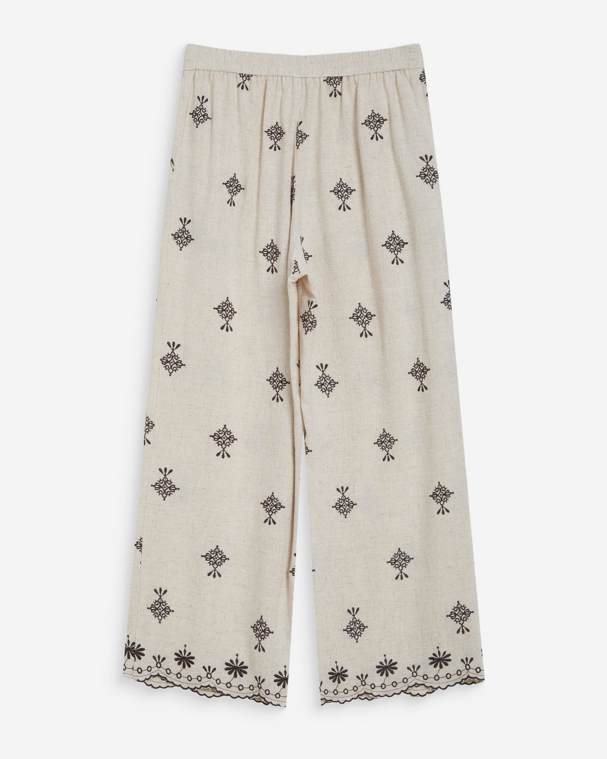 Pantalón recto bordado 7/8 chocolat Waren