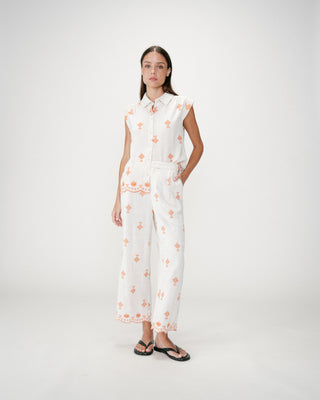 Pantalón recto bordado 7/8 orange Waren