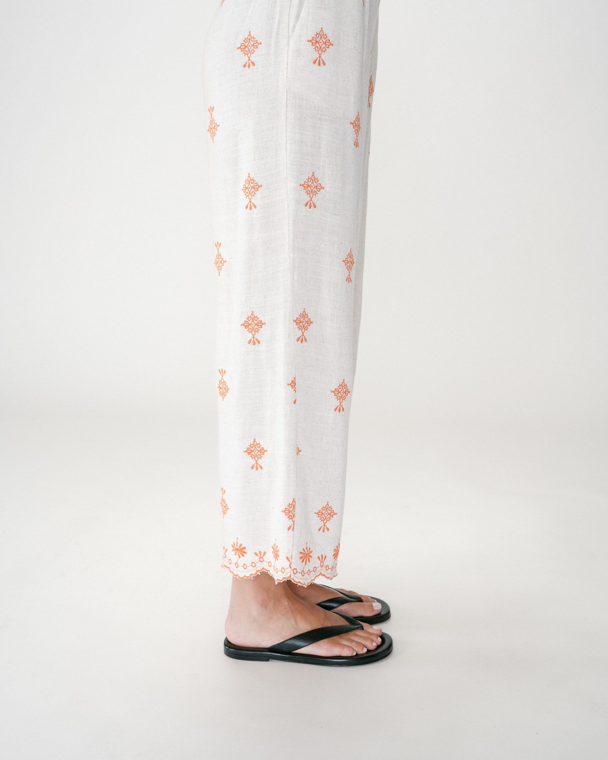 Pantalón recto bordado 7/8 orange Waren