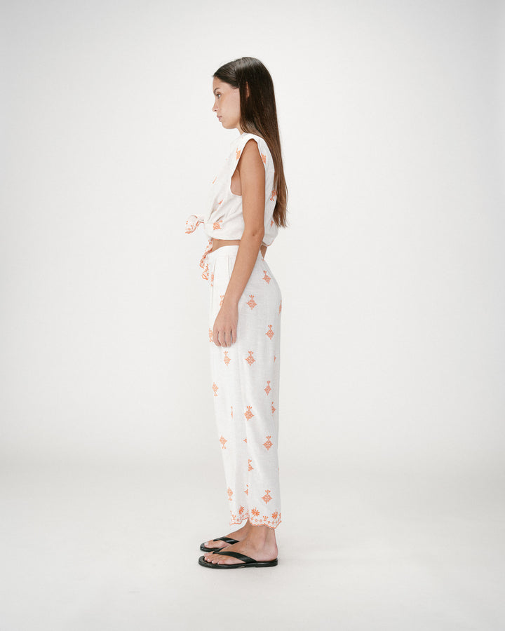 Pantalón recto bordado 7/8 orange Waren