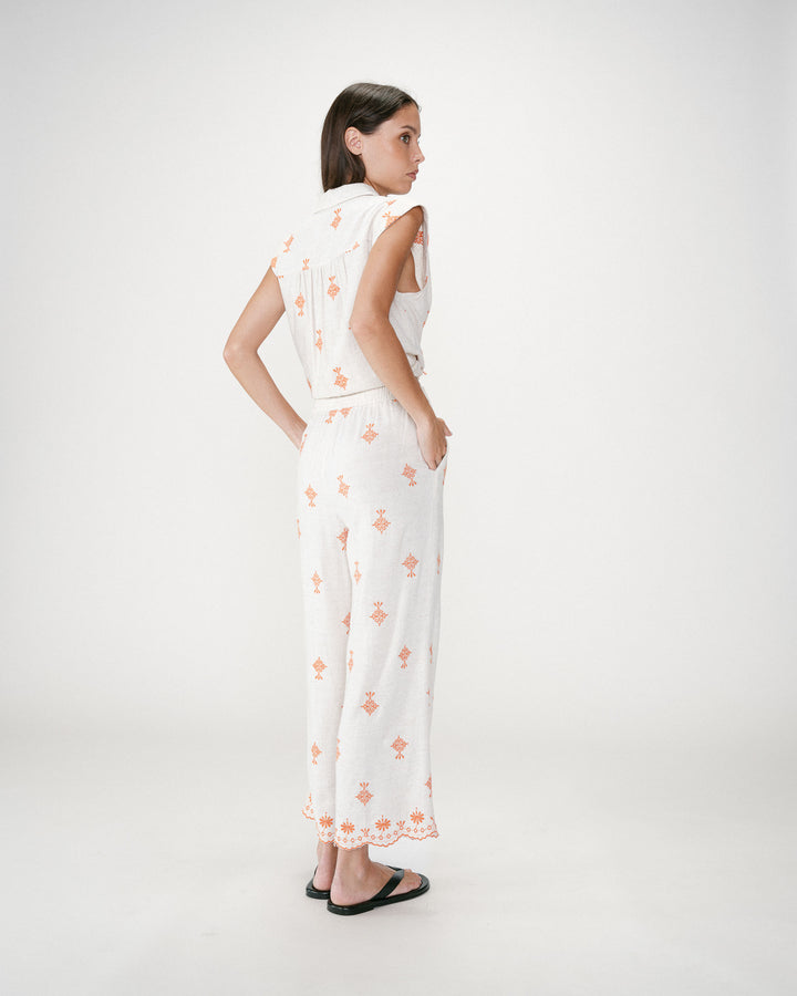 Pantalón recto bordado 7/8 orange Waren