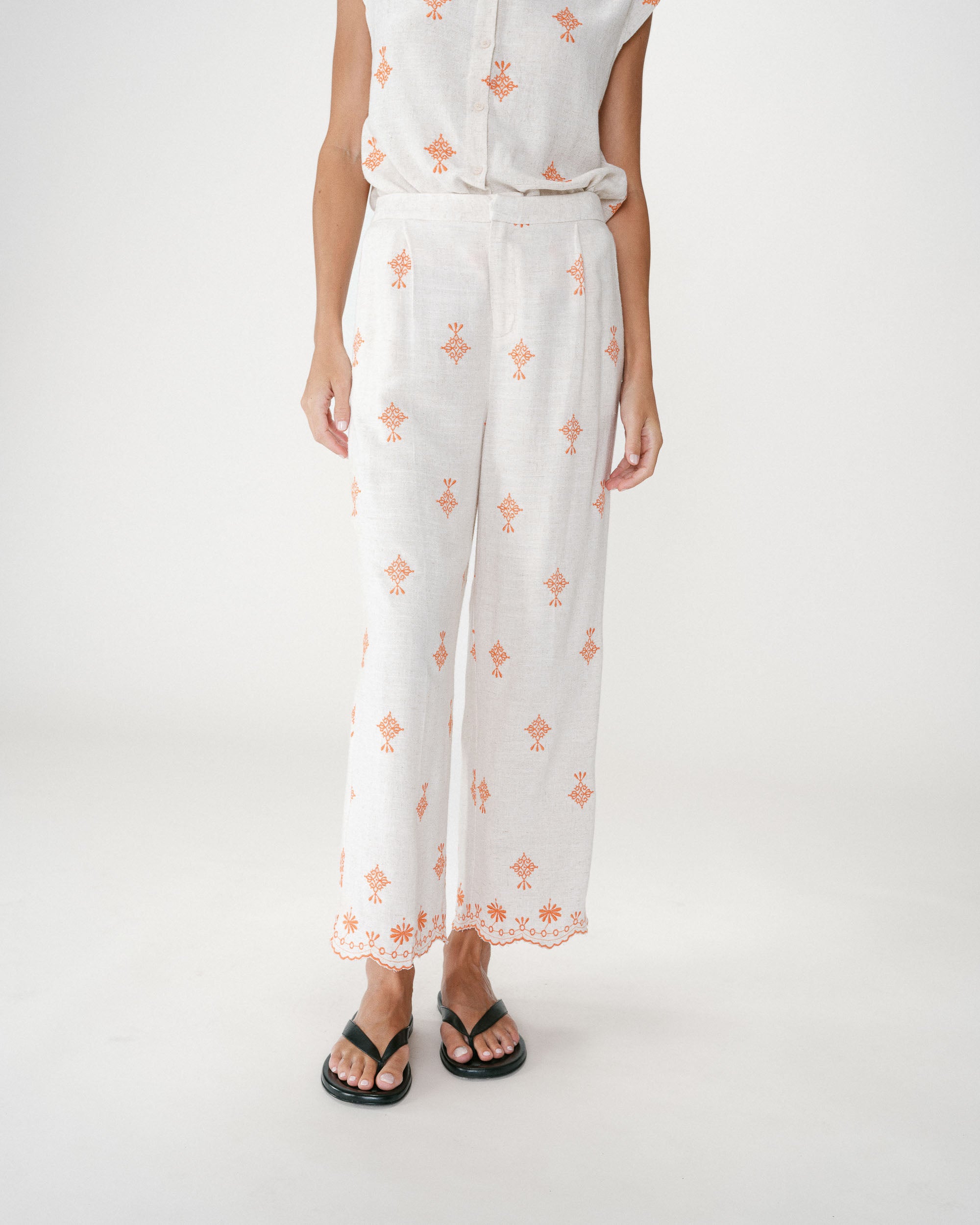 Pantalón recto bordado 7/8 orange Waren