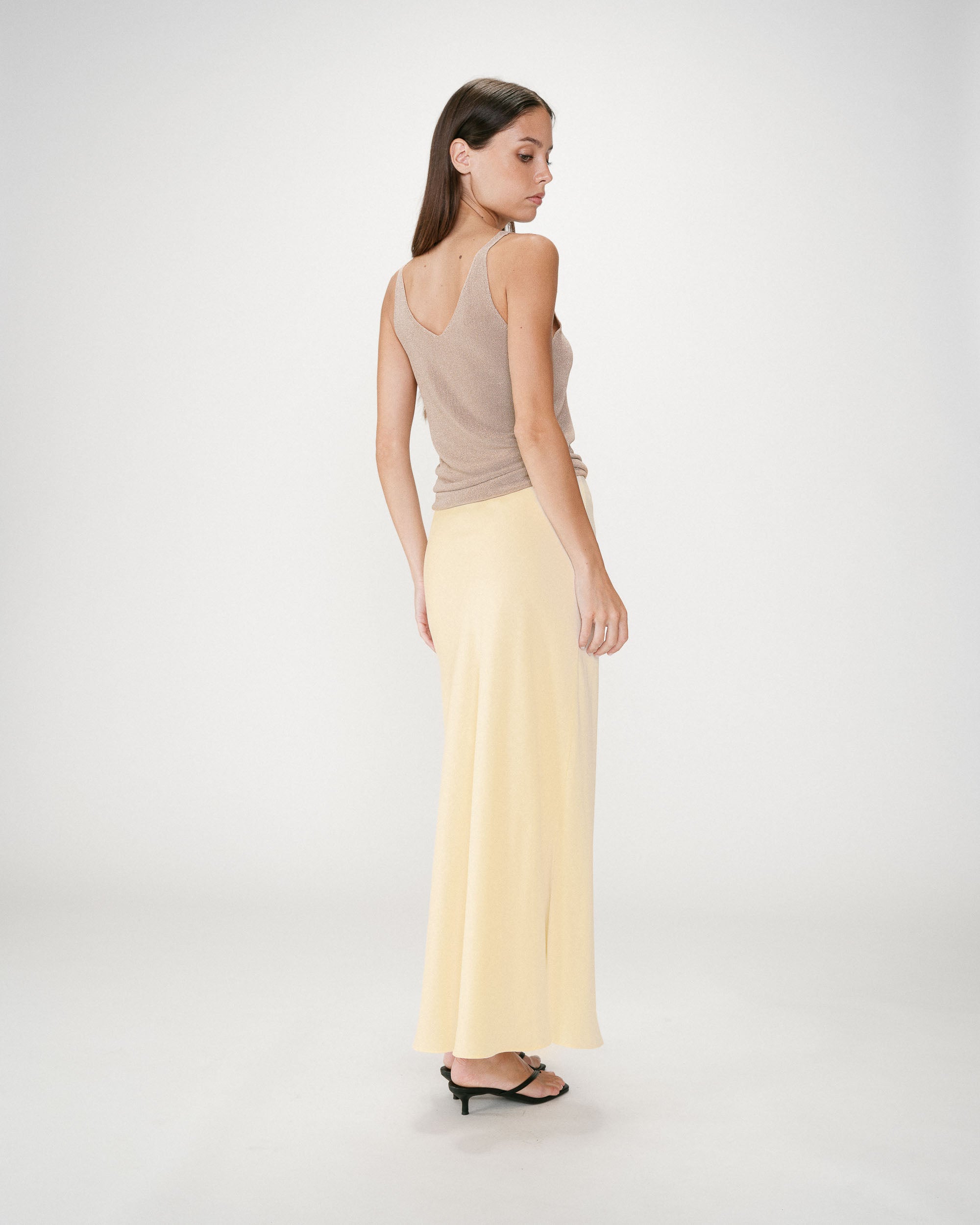 Jupe longue évasée taille haute jaune Winda