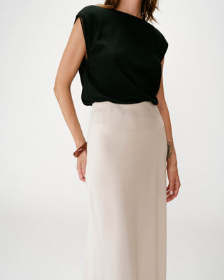 Jupe longue évasée taille haute sable Winda