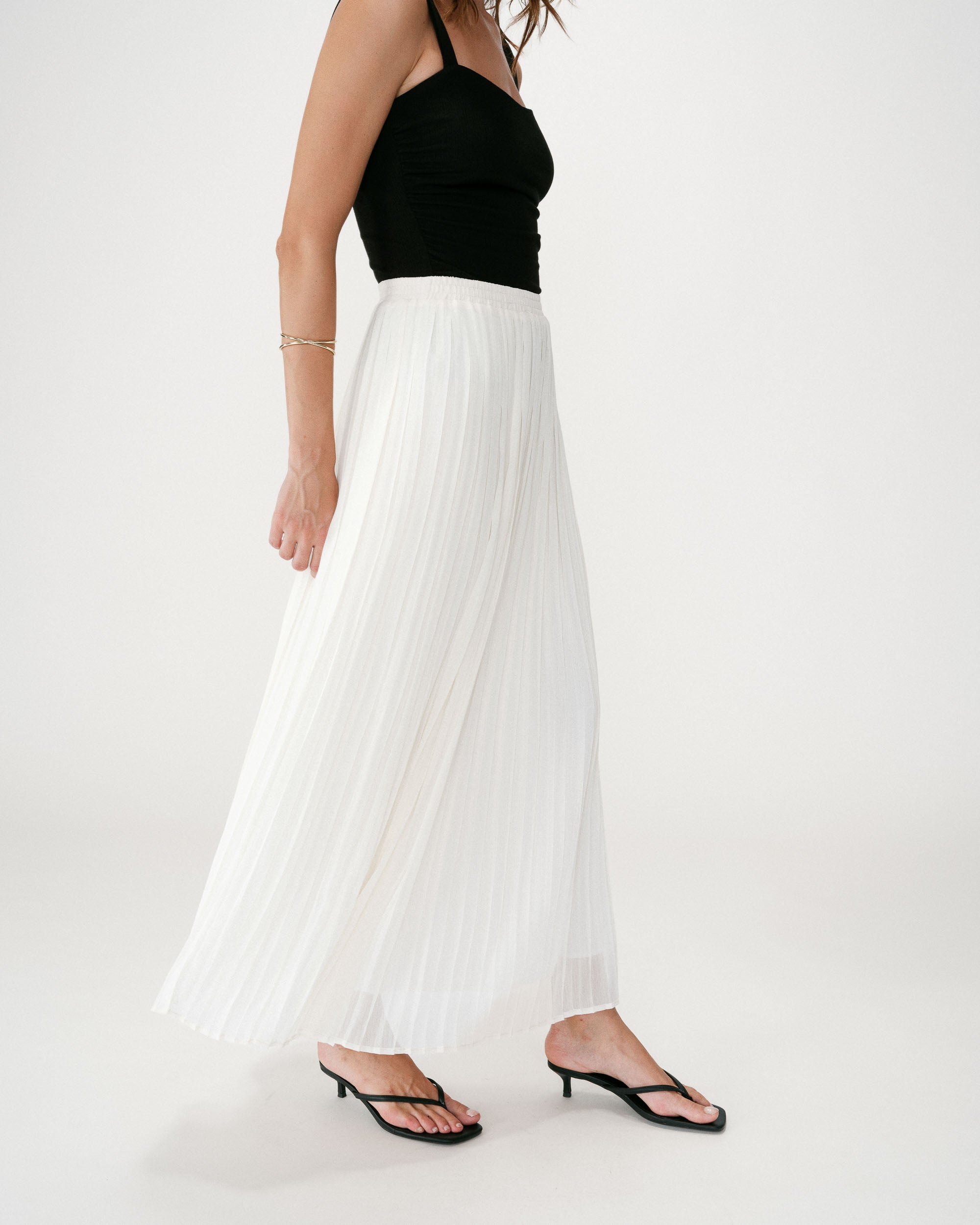 Falda larga plisada fluida ecru Walina