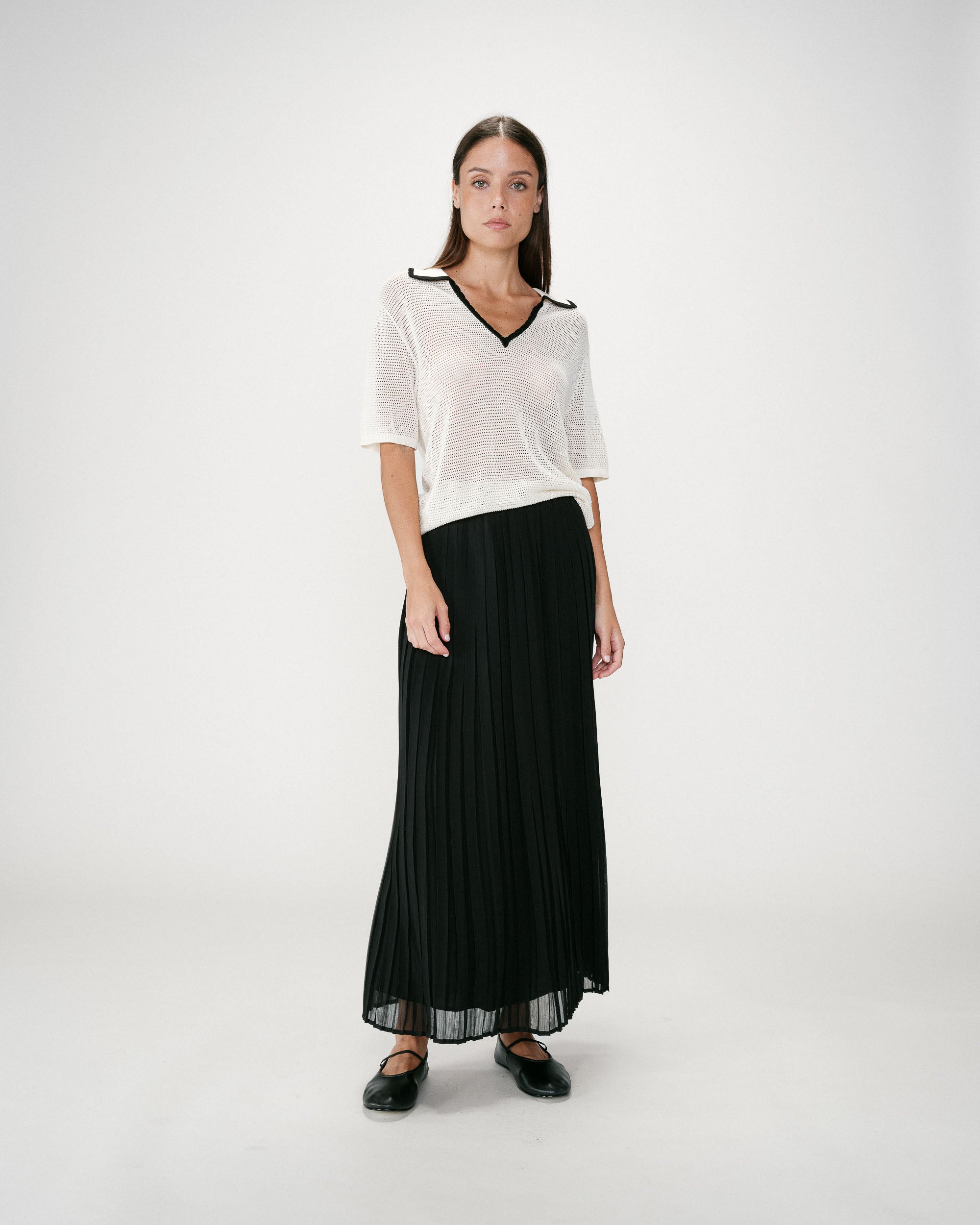 Flowing pleated long skirt noir Walina