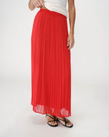 Flowing pleated long skirt rouge Walina