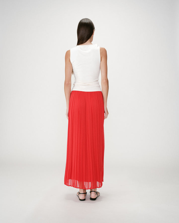 Flowing pleated long skirt rouge Walina