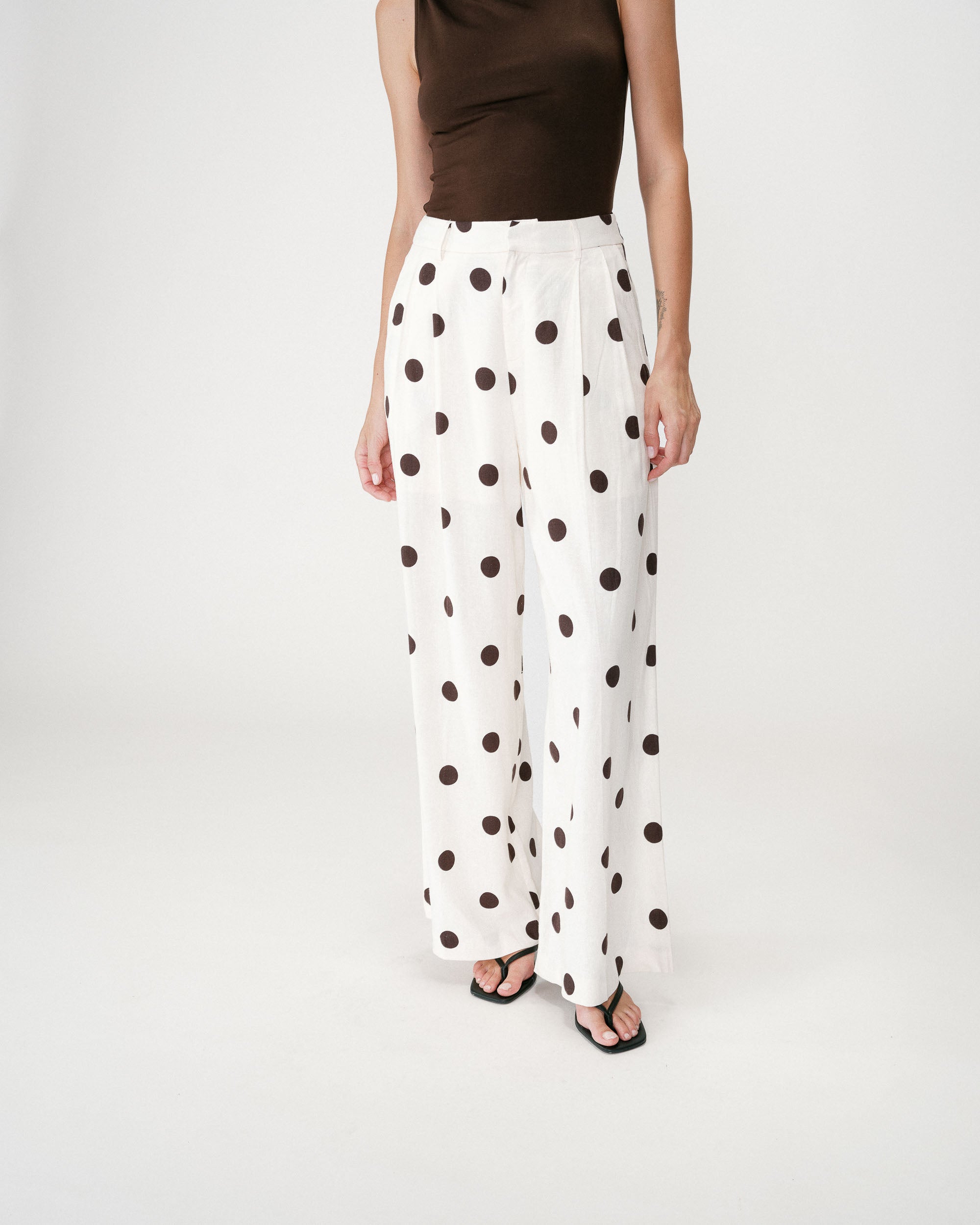 niana flocky dot pants dress　M Flowy polka dot pants in linen blend – Grace & Mila