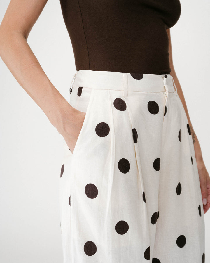 Pantalon large à pois ecru Wynell