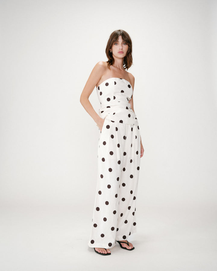 Pantalon large à pois ecru Wynell