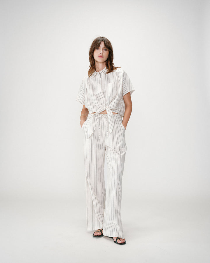 Pantalón amplio de lino y tencel a rayas sable Weston