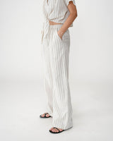 Pantalón amplio de lino y tencel a rayas sable Weston
