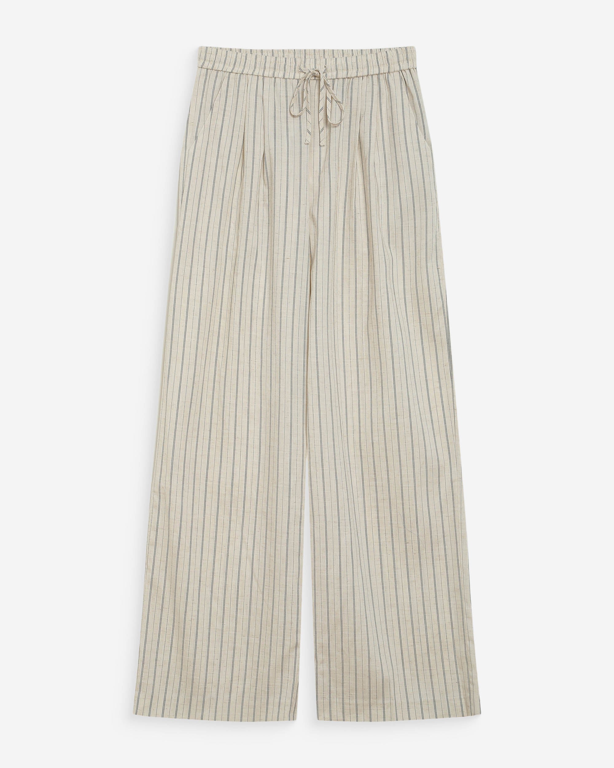 Pantalón amplio de lino y tencel a rayas sable Weston