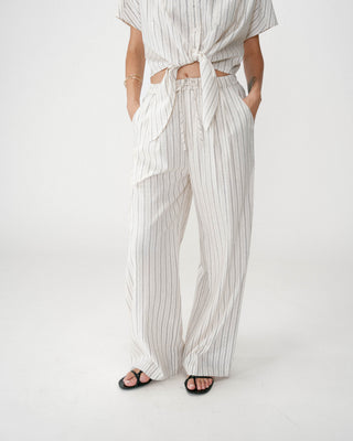 Pantalón amplio de lino y tencel a rayas sable Weston