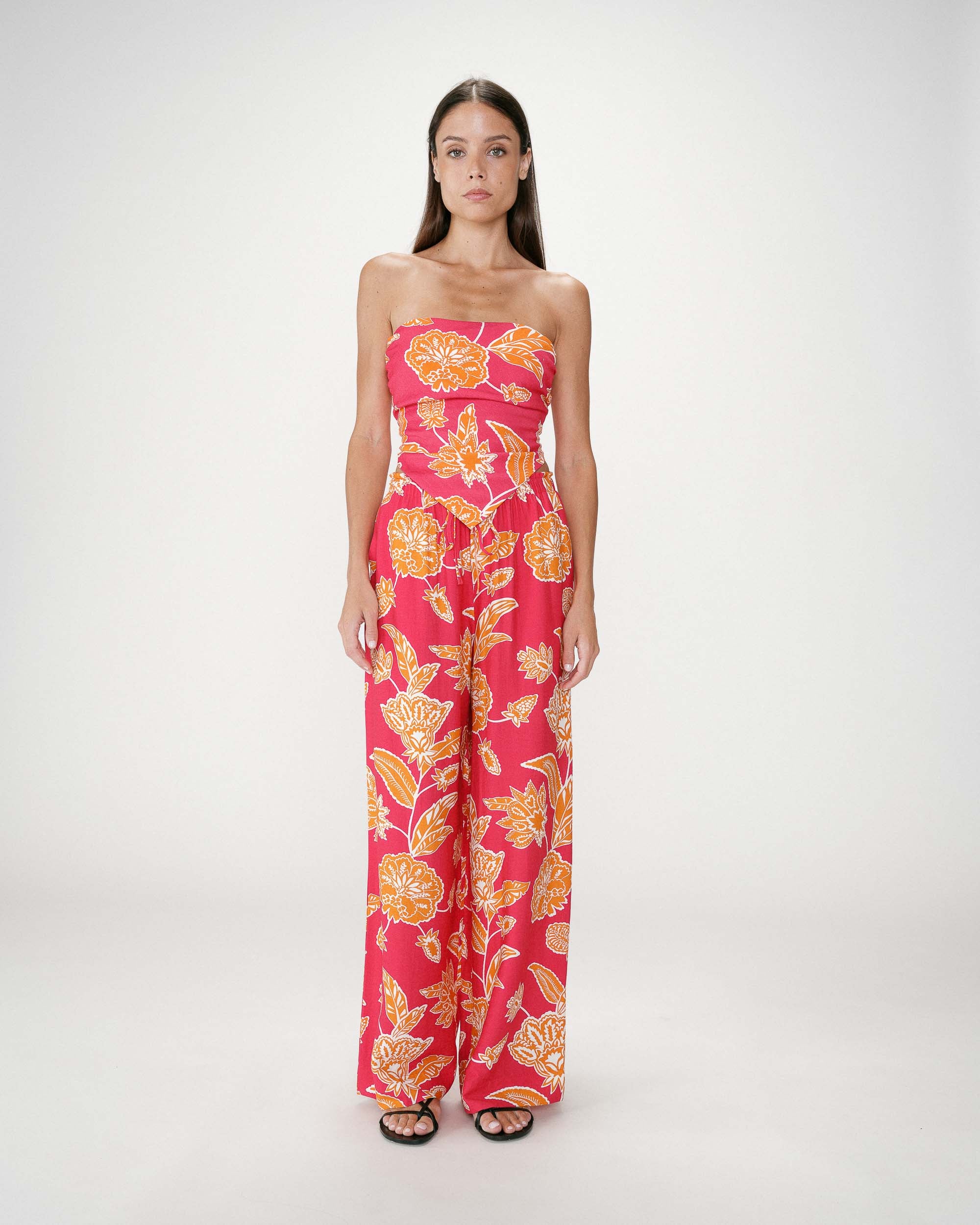 Flowing floral print pants with elastic waist fuchsia Woods