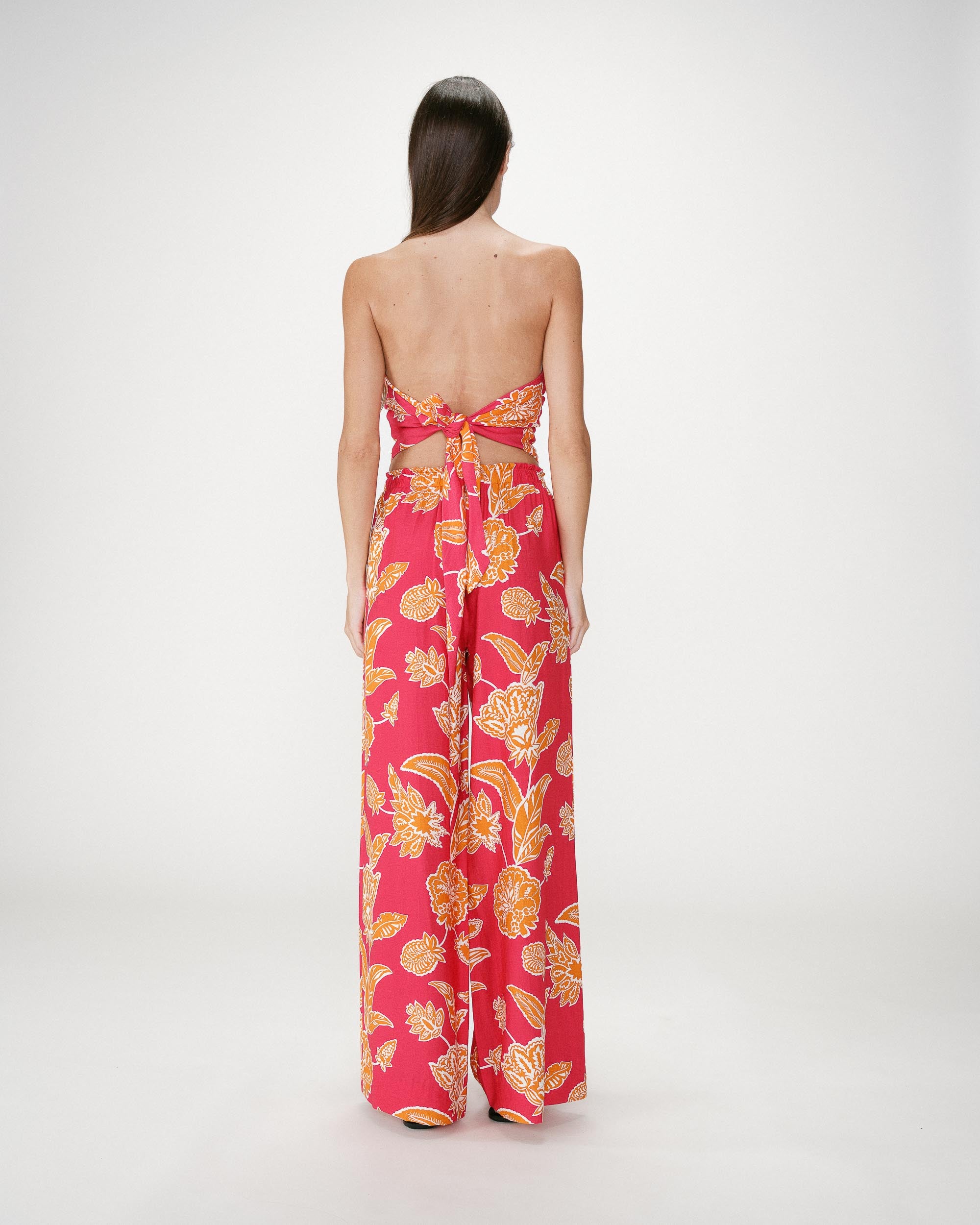 Flowing floral print pants with elastic waist fuchsia Woods