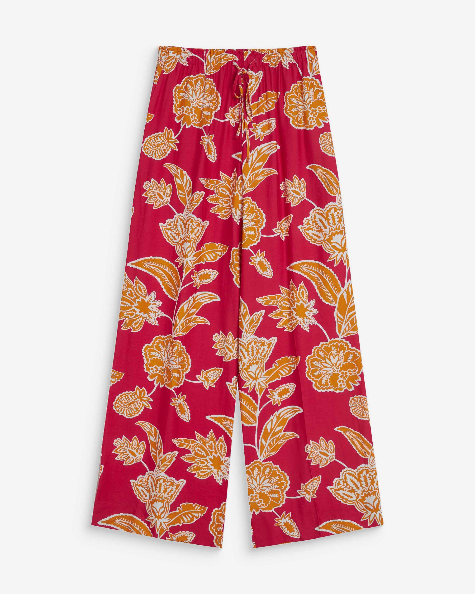 Flowing floral print pants with elastic waist fuchsia Woods