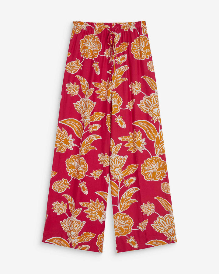 Flowing floral print pants with elastic waist fuchsia Woods