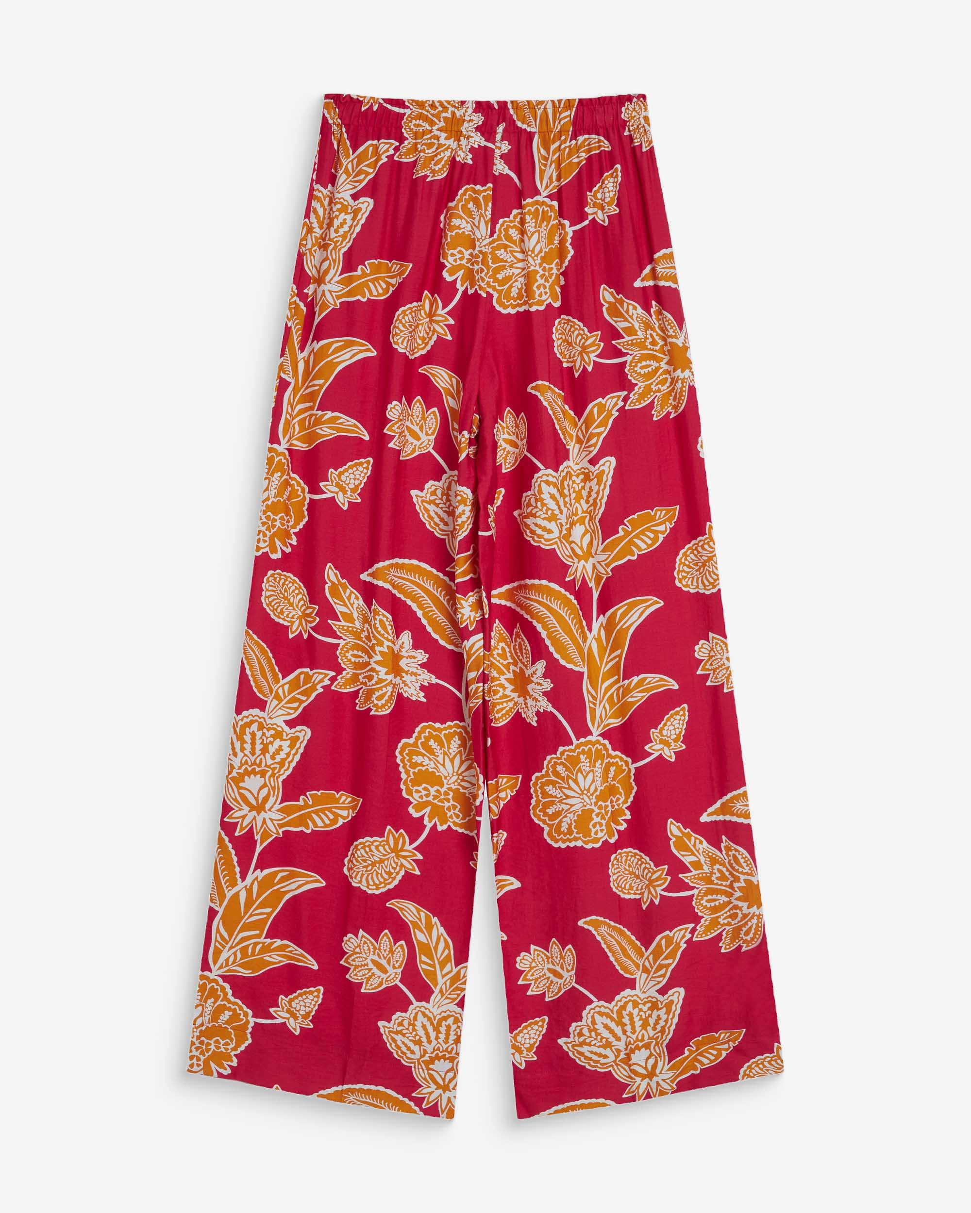 Flowing floral print pants with elastic waist fuchsia Woods