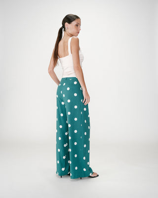 Pantalon large à pois emeraude Wynell