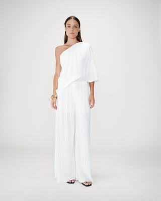 Pantalon large plissé taille réglable ivoire Wonka