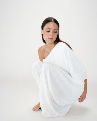 Pantalon large plissé taille réglable ivoire Wonka