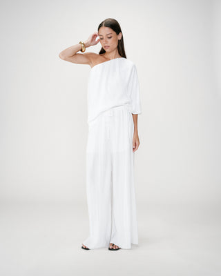 Pantalon large plissé taille réglable ivoire Wonka