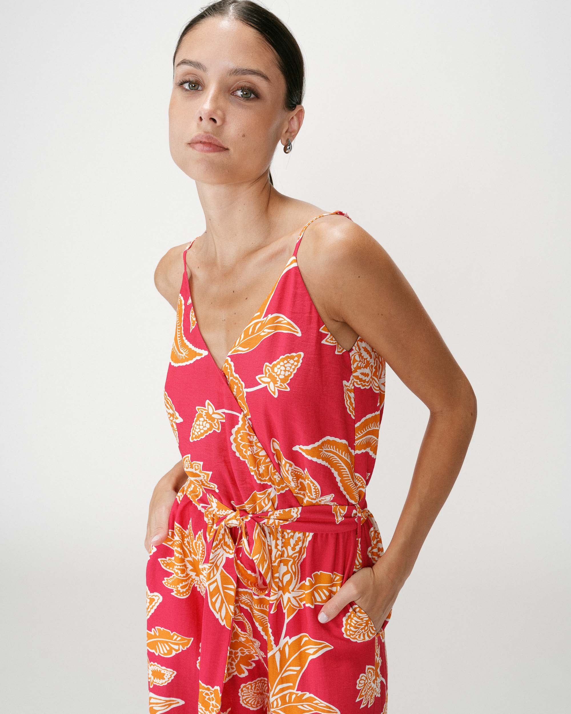 Wrap jumpsuit with straps fuchsia Wilderose