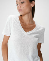 Straight V-neck short-sleeve top ivoire Willem
