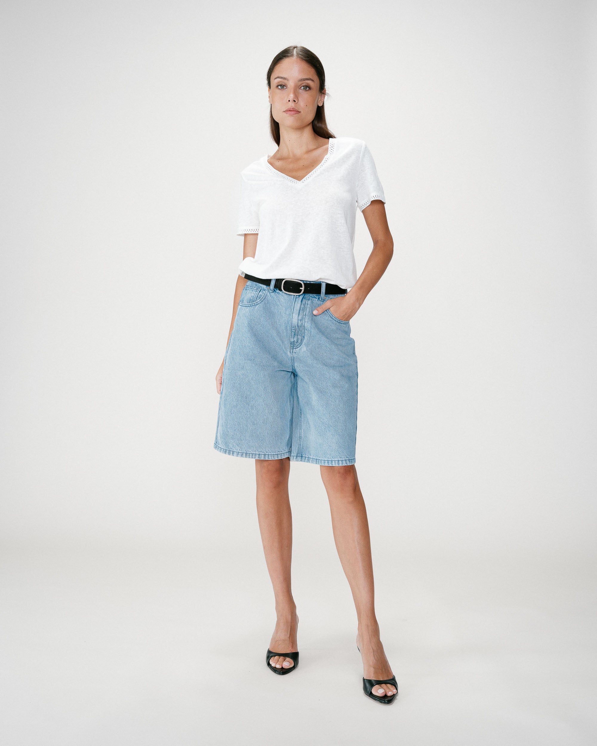 Straight V-neck short-sleeve top ivoire Willem