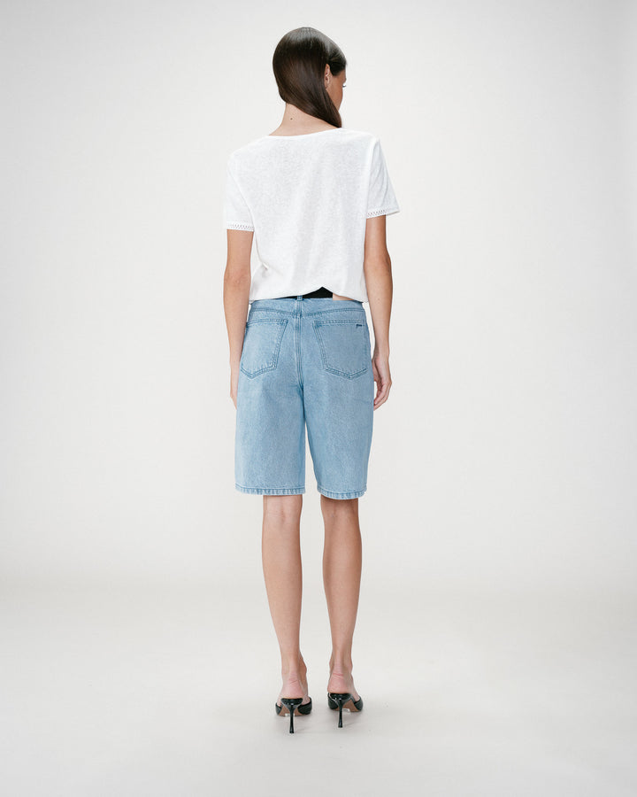 Straight V-neck short-sleeve top ivoire Willem