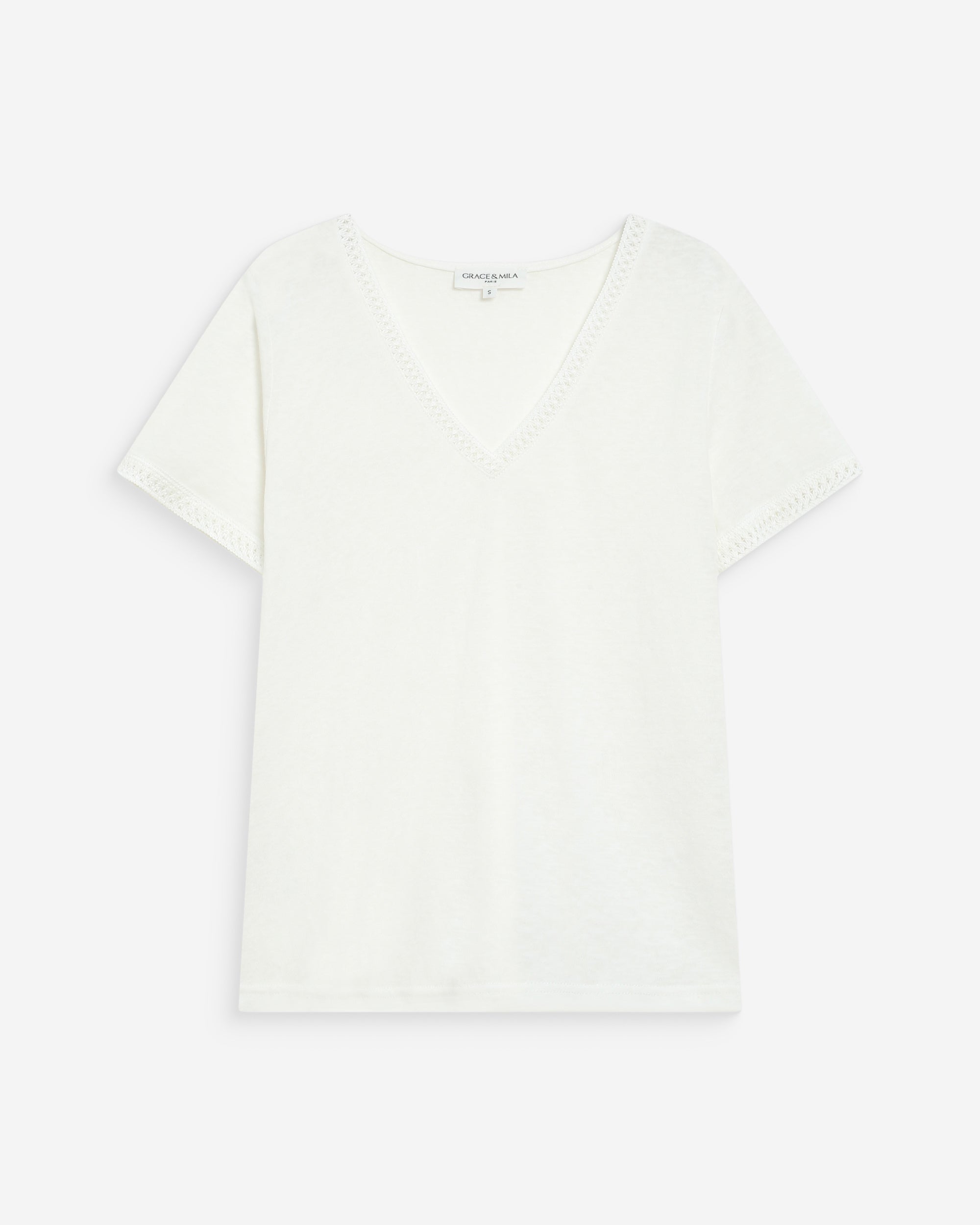 Straight V-neck short-sleeve top ivoire Willem