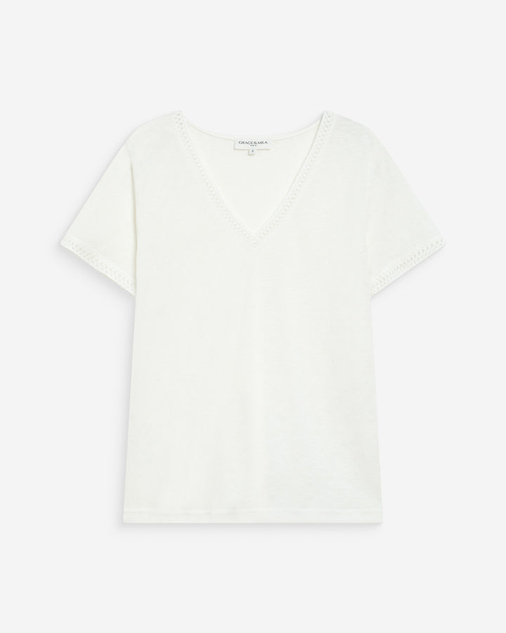 Straight V-neck short-sleeve top ivoire Willem