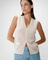 Cárdigan calado escote en V sin mangas beige Wayne