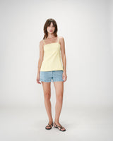 Fitted gingham cotton square-neck top jaune Wynel