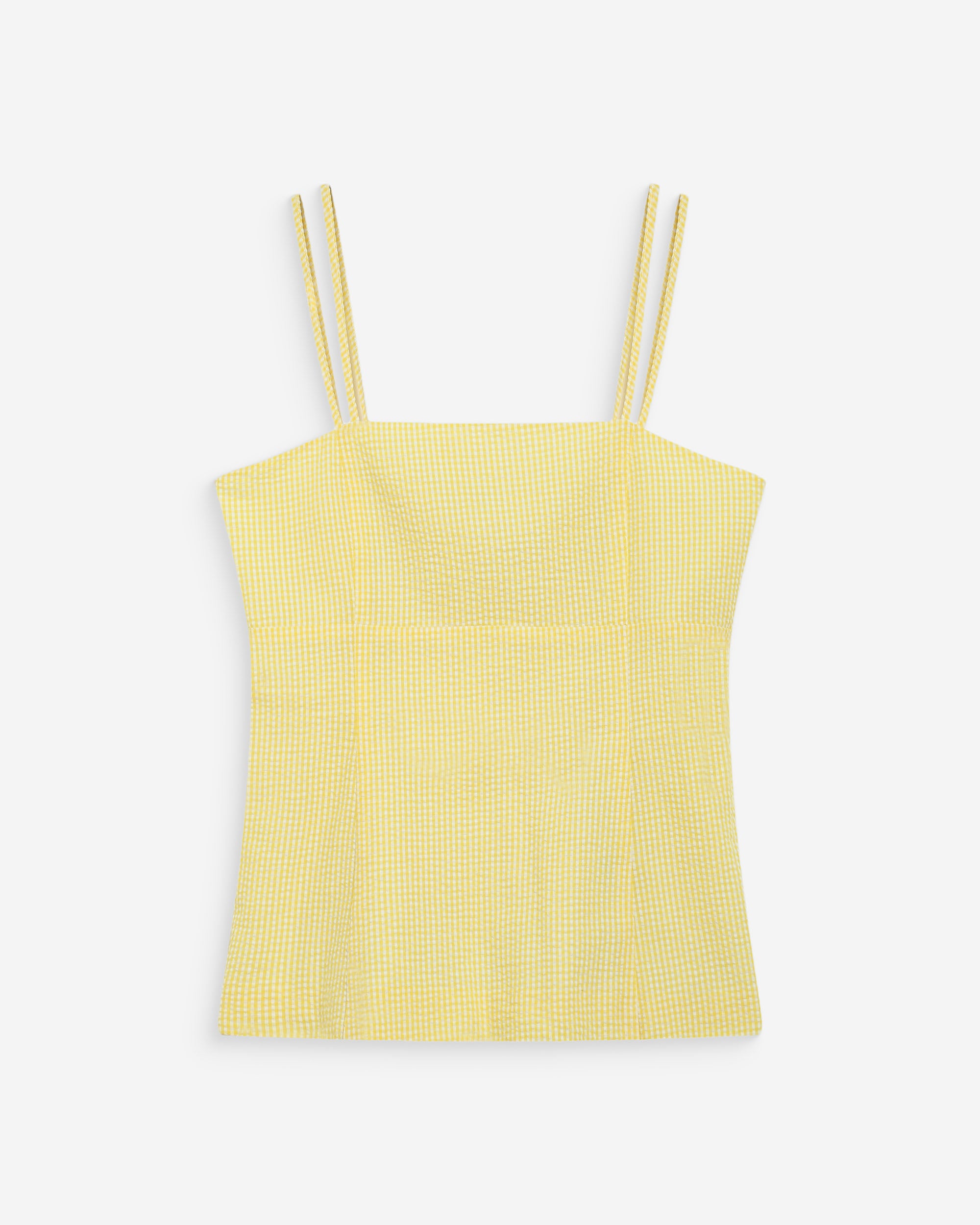 Fitted gingham cotton square-neck top jaune Wynel