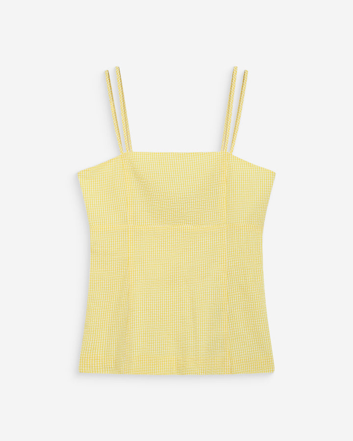 Fitted gingham cotton square-neck top jaune Wynel