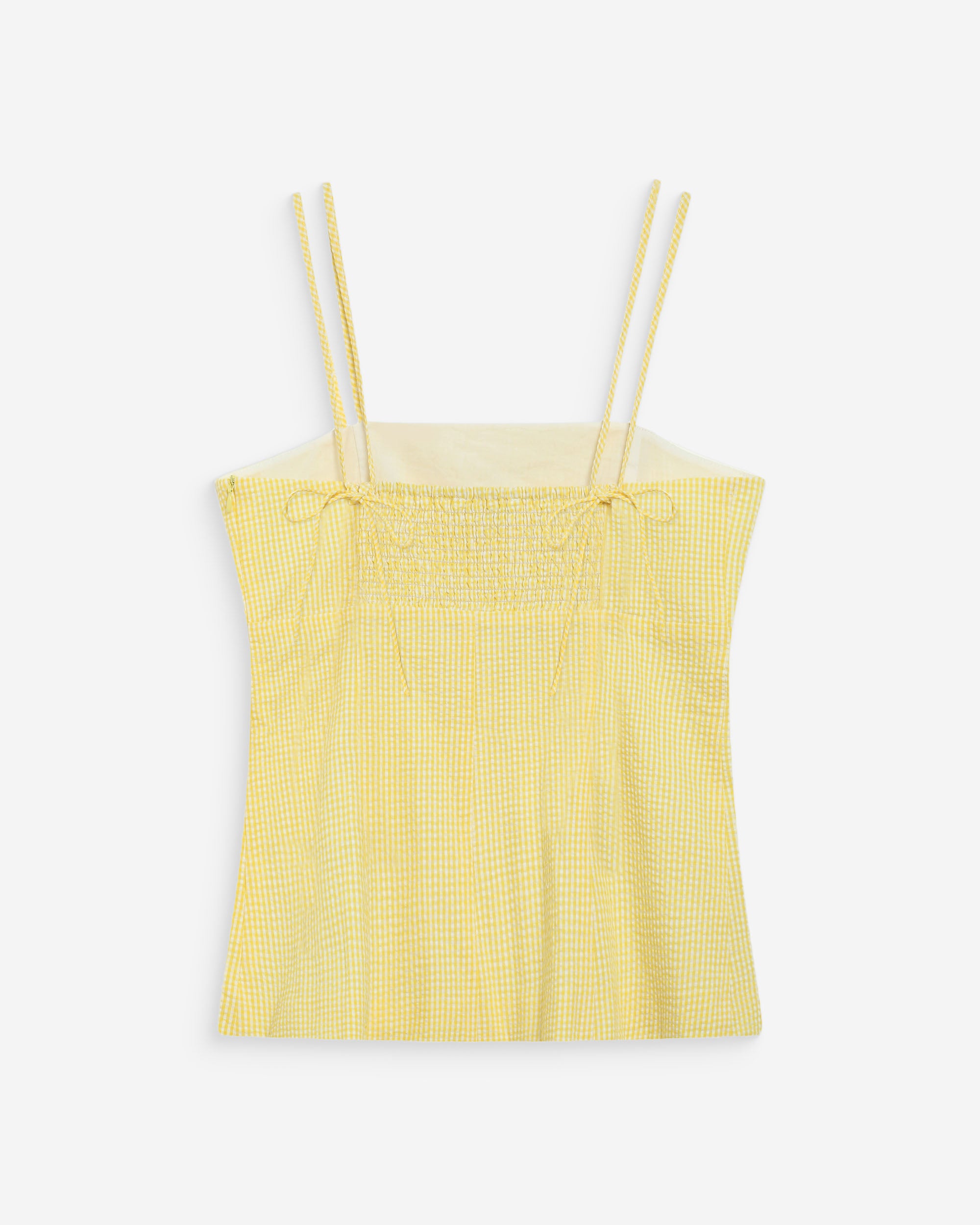 Fitted gingham cotton square-neck top jaune Wynel