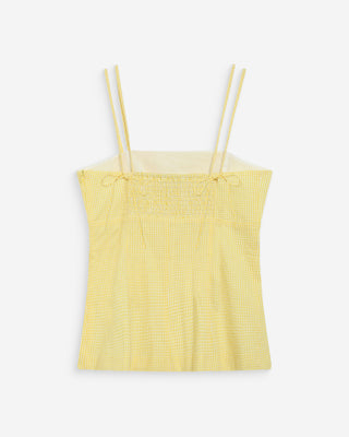 Top en coton vichy ajusté col carré jaune Wynel