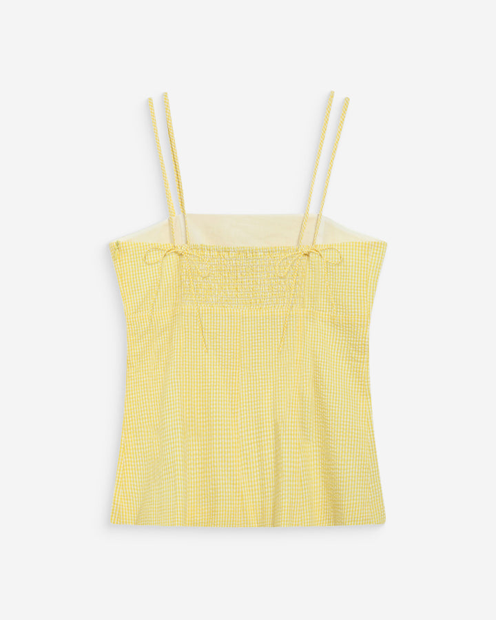 Fitted gingham cotton square-neck top jaune Wynel