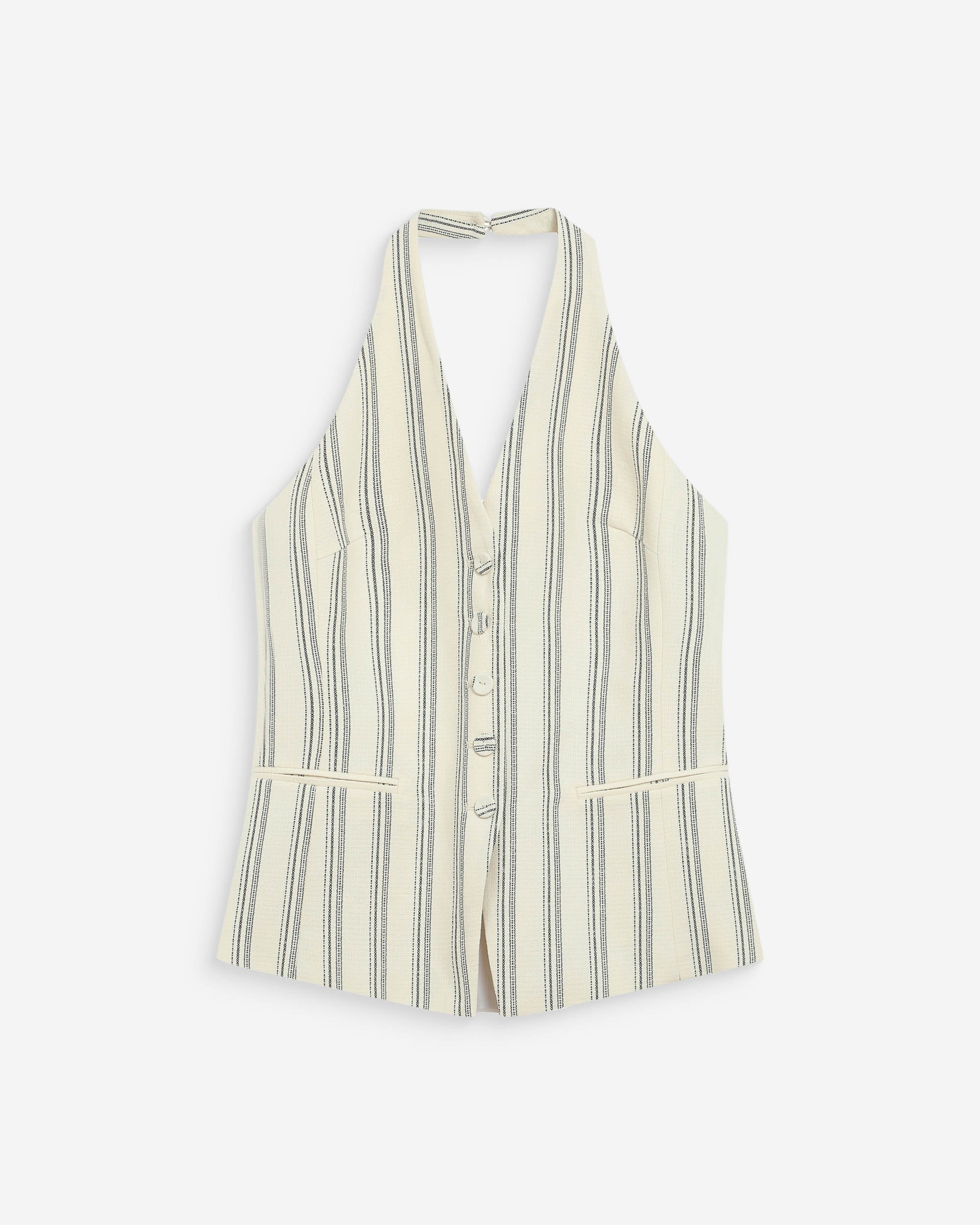 Gilet de tailleur col V dos nu rayure Winika