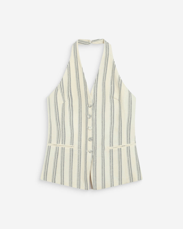 Gilet de tailleur col V dos nu rayure Winika