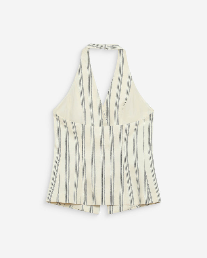 Gilet de tailleur col V dos nu rayure Winika